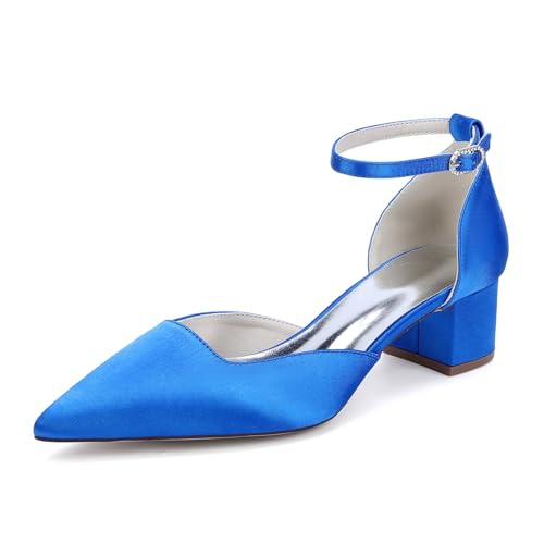 Hochzeitsschuhe Damen Pumps Knöchelriemen Braut Low Blockabsatz Pointed Toe Partei Abendschuhe 4.5Cm,Royal Blue,38 EU Hochzeitsschuhe Damen Pumps Knöchelriemen Braut Low Blockabsatz Pointed Toe Partei Abendschuhe 4.5Cm,Royal Blue,38 EU von Generic