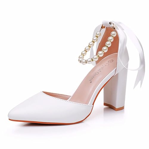 Hochzeitsschuhe Damen Pumps Mit Blockabsatz Spitz Riemchenpumps Elegant 9Cn Braut Weiße Mary Jane-Sandalen Mit Blockabsatz,Weiß,37 EU Hochzeitsschuhe Damen Pumps Mit Blockabsatz Spitz Riemchenpumps Elegant 9Cn Braut Weiße Mary Jane-Sandalen Mit Blockabsatz,Weiß,37 EU von Generic