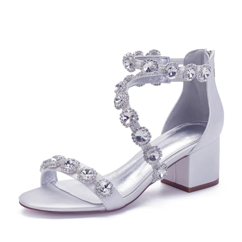 Hochzeitsschuhe Damen Sandalen Absatzsommerschuhe Bridal Damen Klassischer Low Heels Blockabsatz 5.5Cm Partei Abendschuhe,Weiß,40 EU von Generic