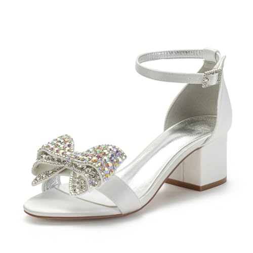 Hochzeitsschuhe Damen Sandalen Elegant Low Chunky Heel Bridal Satin Prom Party Dress Pumps 5.5Cm,Elfenbein,36 EU von Generic