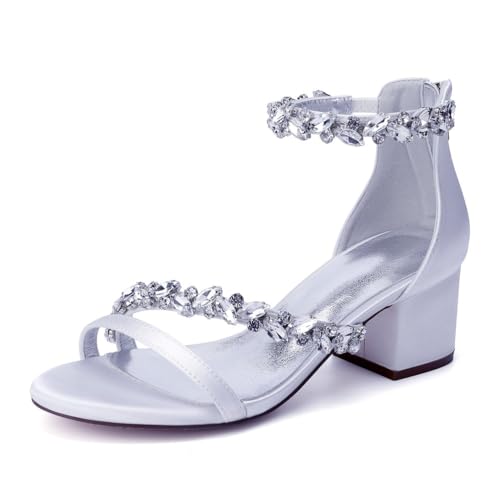 Hochzeitsschuhe Damen Sandalen Klassischer Blockabsatz Bequeme Sandalen Sommer Bridal Low Heels 5.5Cm,Weiß,41 EU von Generic