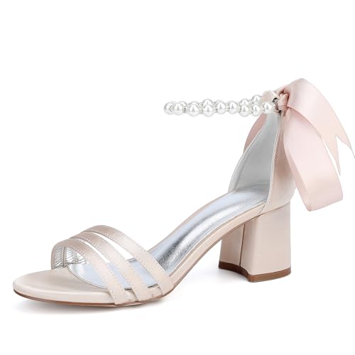 Hochzeitsschuhe Damen Sandalen Mit Hohen Absätzen Modische Sandalen Bridal Blockabsatz Offener Spitze Absatz 6.5Cm,Champagne,42 EU Hochzeitsschuhe Damen Sandalen Mit Hohen Absätzen Modische Sandalen Bridal Blockabsatz Offener Spitze Absatz 6.5Cm,Champagne,42 EU von Generic