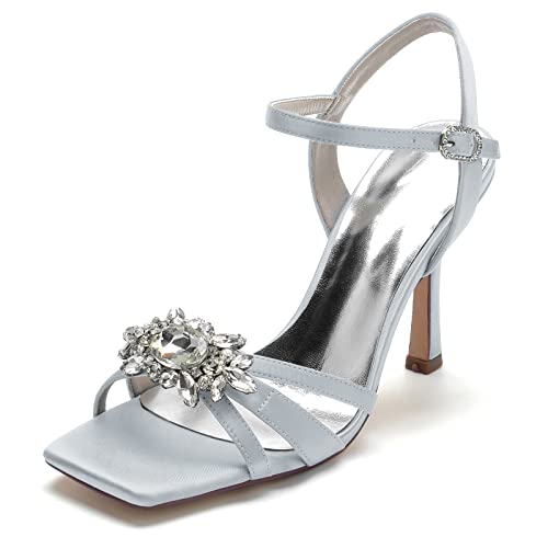 Hochzeitsschuhe Damen Sandalen Mit Stilettoabsatz, Sommer Knöchelriemen Peeptoe Pumps Party Bridal Stiletto Schuhe 9.5Cm,Silber,38 EU Hochzeitsschuhe Damen Sandalen Mit Stilettoabsatz, Sommer Knöchelriemen Peeptoe Pumps Party Bridal Stiletto Schuhe 9.5Cm,Silber,38 EU von Generic