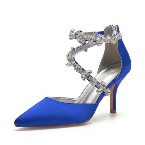 Hochzeitsschuhe Damen Satinoptik Pointed Toe Heel Bridal Stiletto High Heels Brautschuhe Partei Abendschuhe 8Cm,Blau,38 EU von Generic