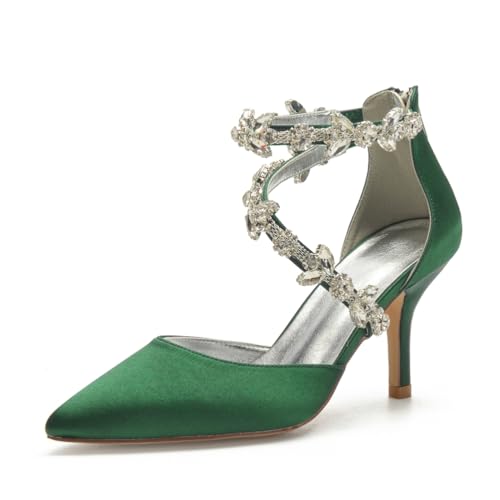 Hochzeitsschuhe Damen Satinoptik Pointed Toe Heel Bridal Stiletto High Heels Brautschuhe Partei Abendschuhe 8Cm,Dark Green,38 EU von Generic