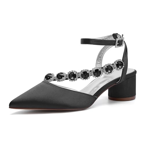Hochzeitsschuhe Damen Sommersandalen Bridal Low Block Heel Sandals 4.5Cm Für Abschlussball,Party,Kleid,Schwarz,39 EU von Generic
