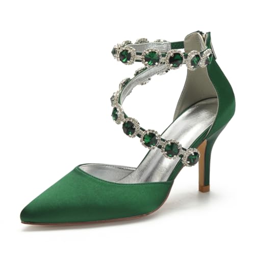 Hochzeitsschuhe Damen Spitz Zehen Brautschuhe Satinoptik High Heels Bridal Pfennigabsatz Partei Abendschuhe 8Cm,Dark Green,35 EU Hochzeitsschuhe Damen Spitz Zehen Brautschuhe Satinoptik High Heels Bridal Pfennigabsatz Partei Abendschuhe 8Cm,Dark Green,35 EU von Generic