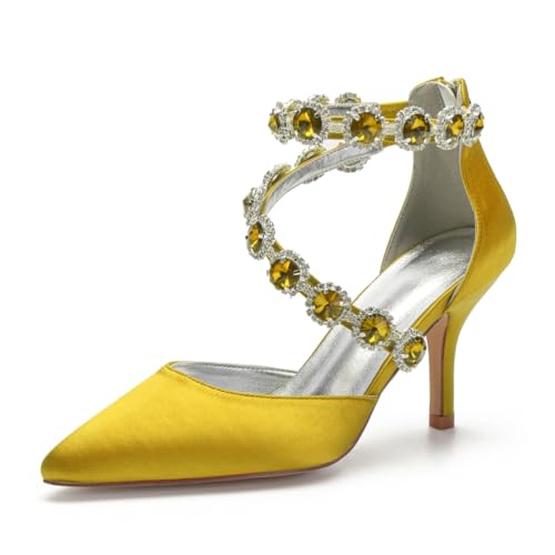 Hochzeitsschuhe Damen Spitz Zehen Brautschuhe Satinoptik High Heels Bridal Pfennigabsatz Partei Abendschuhe 8Cm,Gelb,38 EU Hochzeitsschuhe Damen Spitz Zehen Brautschuhe Satinoptik High Heels Bridal Pfennigabsatz Partei Abendschuhe 8Cm,Gelb,38 EU von Generic