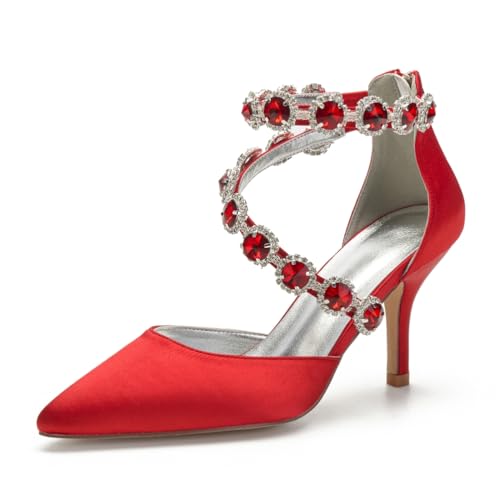 Hochzeitsschuhe Damen Spitz Zehen Brautschuhe Satinoptik High Heels Bridal Pfennigabsatz Partei Abendschuhe 8Cm,Rot,39 EU Hochzeitsschuhe Damen Spitz Zehen Brautschuhe Satinoptik High Heels Bridal Pfennigabsatz Partei Abendschuhe 8Cm,Rot,39 EU von Generic