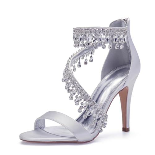 Hochzeitsschuhe Damen Stiletto Bridal High Heel Sandalen Peep Offene Zehenkappe Knöchelriemen Hochzeitsfeier 10.5 cm Absätze,Weiß,40 EU Hochzeitsschuhe Damen Stiletto Bridal High Heel Sandalen Peep Offene Zehenkappe Knöchelriemen Hochzeitsfeier 10.5 cm Absätze,Weiß,40 EU von Generic