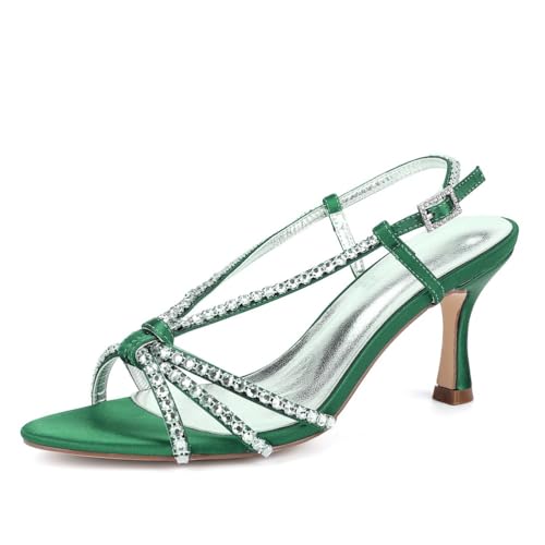 Hochzeitsschuhe Damen Stiletto High Heel Offene Zehenkappe Sandalen Party Sommer Bridal Absätze7cm,Grün,37 EU von Generic