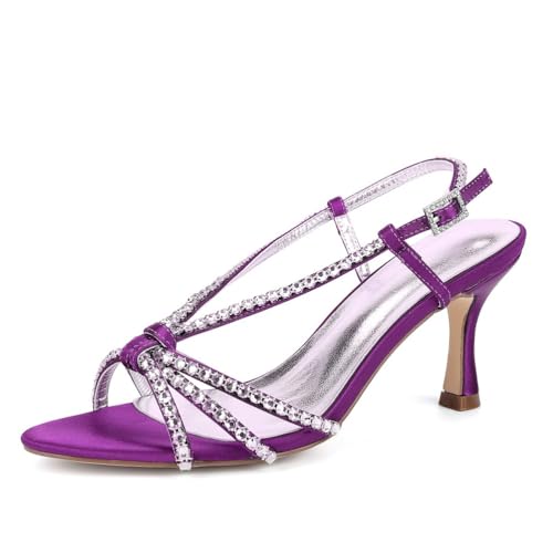 Hochzeitsschuhe Damen Stiletto High Heel Offene Zehenkappe Sandalen Party Sommer Bridal Absätze7cm,Lila,37 EU von Generic