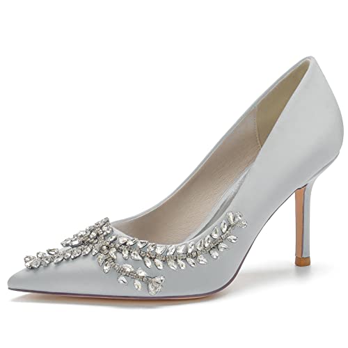 Hochzeitsschuhe Damen Stiletto High Heels Spitze Bridal Zehen Abendschuhe High Heels Party Satin Brautschuhe 8.5Cm,Silber,42 EU Hochzeitsschuhe Damen Stiletto High Heels Spitze Bridal Zehen Abendschuhe High Heels Party Satin Brautschuhe 8.5Cm,Silber,42 EU von Generic