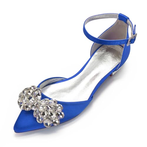 Hochzeitsschuhe Damen Strass Flache Schuhe Knöchelriemchen Elegantes Pointed Toe Bridal Party Dress Flache Schuhe 1.5Cm,Blau,40 EU von Generic