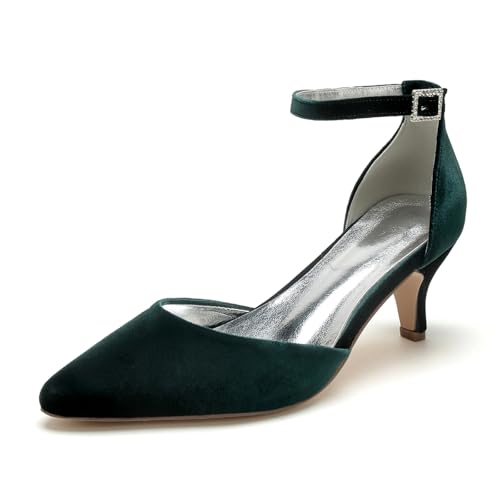 Hochzeitsschuhe Elegante Pumps Damen Zehenspitze Stilettoabsatz Low Heels Brautschuhe6cm,Dark Green,39 EU von Generic