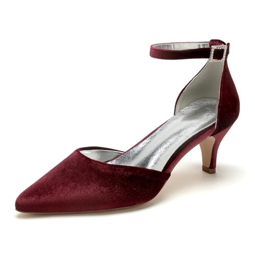 Hochzeitsschuhe Elegante Pumps Damen Zehenspitze Stilettoabsatz Low Heels Brautschuhe6cm,Wine red,38 EU von Generic