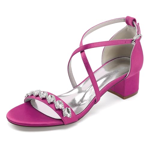 Hochzeitsschuhe Heels Sandalen Damen Bridal Low Heel Peep Toe Chunky Satin Prom Party Dress Heels 4.5Cm,Rose red,41 EU Hochzeitsschuhe Heels Sandalen Damen Bridal Low Heel Peep Toe Chunky Satin Prom Party Dress Heels 4.5Cm,Rose red,41 EU von Generic