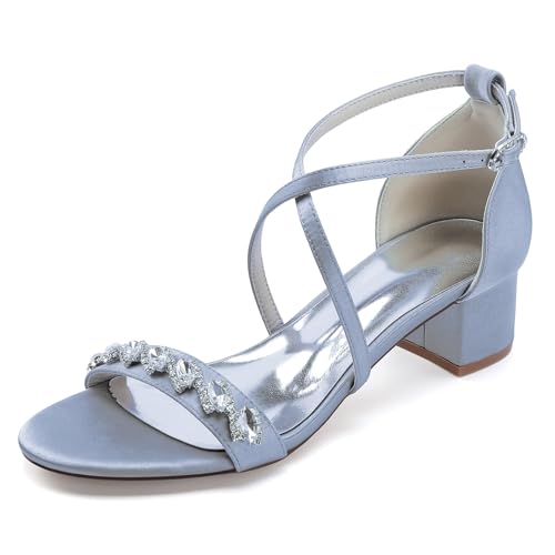 Hochzeitsschuhe Heels Sandalen Damen Bridal Low Heel Peep Toe Chunky Satin Prom Party Dress Heels 4.5Cm,Silber,36 EU Hochzeitsschuhe Heels Sandalen Damen Bridal Low Heel Peep Toe Chunky Satin Prom Party Dress Heels 4.5Cm,Silber,36 EU von Generic