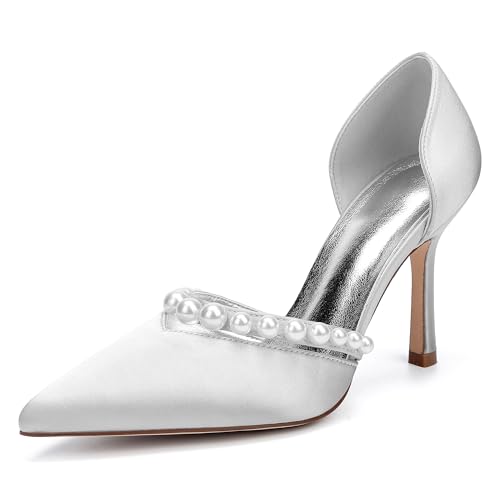 Hochzeitsschuhe Klassische Damenpumps Stiletto Absätzen Pointed Toe Bridal Stiletto Arbeitsschuhe 9Cm Für Dress Party,Silber,43 EU von Generic