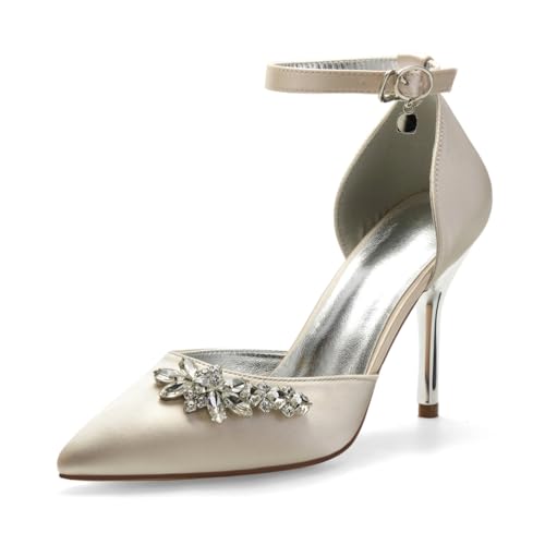 Hochzeitsschuhe Pumps Damen Satin High Heels Pointed Toe Bridal Stiletto High Heels Partei Abendschuhe Pumps 9Cm Brautschuhe,Champagne,39 EU Hochzeitsschuhe Pumps Damen Satin High Heels Pointed Toe Bridal Stiletto High Heels Partei Abendschuhe Pumps 9Cm Brautschuhe,Champagne,39 EU von Generic