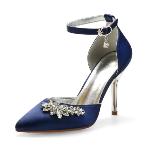 Hochzeitsschuhe Pumps Damen Satin High Heels Pointed Toe Bridal Stiletto High Heels Partei Abendschuhe Pumps 9Cm Brautschuhe,Dark Blue,38 EU Hochzeitsschuhe Pumps Damen Satin High Heels Pointed Toe Bridal Stiletto High Heels Partei Abendschuhe Pumps 9Cm Brautschuhe,Dark Blue,38 EU von Generic