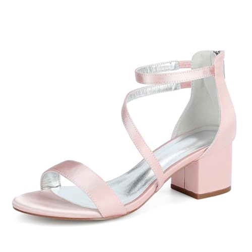 Hochzeitsschuhe Sandalen Damen Absatz Sommer Bridal Shoes Damen Blockabsatz Pumps 5.5Cm Für Abschlussball Party Kleid,Red Bean Paste,36 EU von Generic