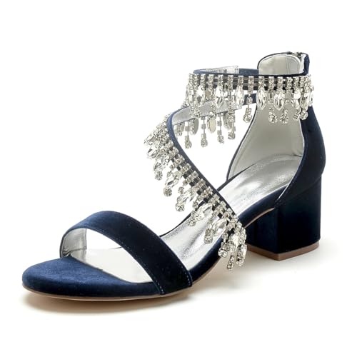 Hochzeitsschuhe Sandalen Damen Bridal Sommer Low Heel Peeptoes Chunky Heel High Heels Sandaletten 5.5Cm,Dark Blue,41 EU Hochzeitsschuhe Sandalen Damen Bridal Sommer Low Heel Peeptoes Chunky Heel High Heels Sandaletten 5.5Cm,Dark Blue,41 EU von Generic