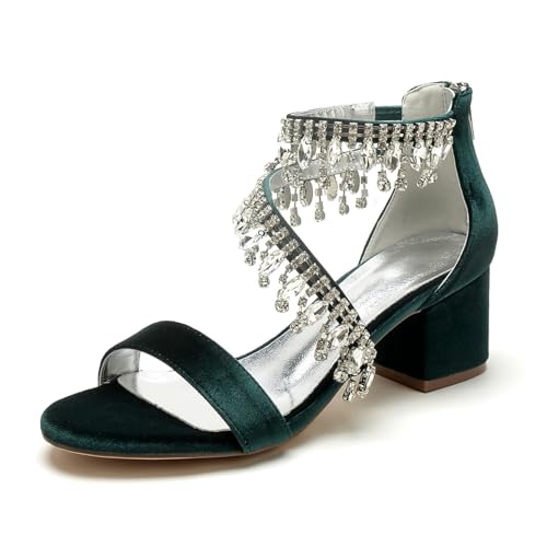 Hochzeitsschuhe Sandalen Damen Bridal Sommer Low Heel Peeptoes Chunky Heel High Heels Sandaletten 5.5Cm,Dark Green,38 EU Hochzeitsschuhe Sandalen Damen Bridal Sommer Low Heel Peeptoes Chunky Heel High Heels Sandaletten 5.5Cm,Dark Green,38 EU von Generic