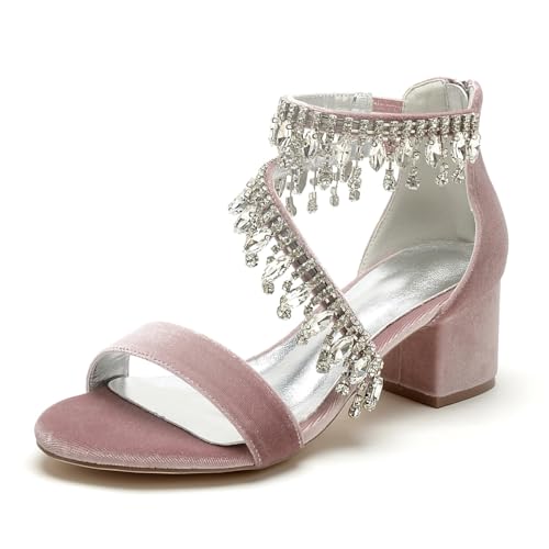 Hochzeitsschuhe Sandalen Damen Bridal Sommer Low Heel Peeptoes Chunky Heel High Heels Sandaletten 5.5Cm,Rosa,41 EU von Generic