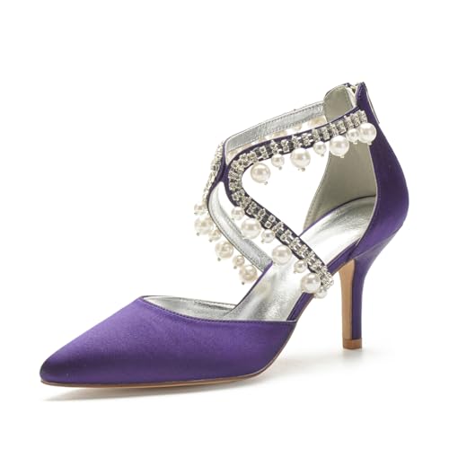 Hochzeitsschuhe Satin Stiletto Damen High Heel Schuhe Strass Spitz Zehen Brautschuhe Prom Party Dress Pumps 8Cm,Dark Purple,38 EU Hochzeitsschuhe Satin Stiletto Damen High Heel Schuhe Strass Spitz Zehen Brautschuhe Prom Party Dress Pumps 8Cm,Dark Purple,38 EU von Generic