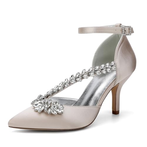 Hochzeitsschuhe Stiletto High Heel Pumps High Spitze Zehen Abendschuhe Für Party Satin Brautschuhe 8Cm,Champagne,38 EU Hochzeitsschuhe Stiletto High Heel Pumps High Spitze Zehen Abendschuhe Für Party Satin Brautschuhe 8Cm,Champagne,38 EU von Generic
