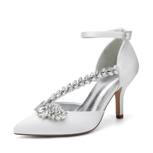 Hochzeitsschuhe Stiletto High Heel Pumps High Spitze Zehen Abendschuhe Für Party Satin Brautschuhe 8Cm,Elfenbein,40 EU von Generic