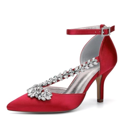 Hochzeitsschuhe Stiletto High Heel Pumps High Spitze Zehen Abendschuhe Für Party Satin Brautschuhe 8Cm,Rot,38 EU Hochzeitsschuhe Stiletto High Heel Pumps High Spitze Zehen Abendschuhe Für Party Satin Brautschuhe 8Cm,Rot,38 EU von Generic
