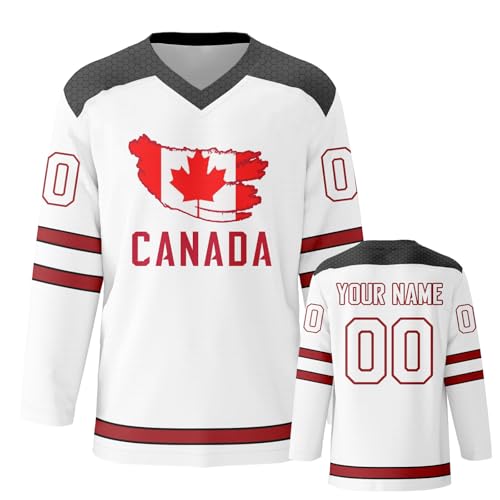 Hockey-Trikot mit Canada Flagge für Herren Damen Jugend Kinder - Personalisierbar mit gedrucktem und gesticktem Namen Nummer Sportgeschenk individuelles Design Trainings-Trikots von Generic
