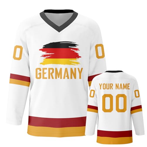 Hockey-Trikot mit Germany Flagge für Herren Damen Jugend Kinder - Personalisierbar mit gedrucktem und gesticktem Namen Nummer Sportgeschenk individuelles Design Trainings-Trikots von Generic