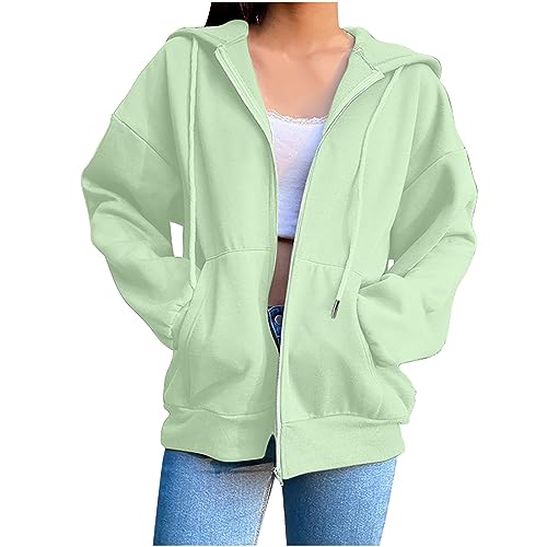 Hoddies/Pullies Damen,Damen Laufjacke Sportjacke Trainingsjacke Langarm Fitness Yoga Jacke Leicht Atmungsaktive Full Zip Sweatjacke mit Taschen Daumenloch,Y2K Clothes,Hellgrün,XL von Generic