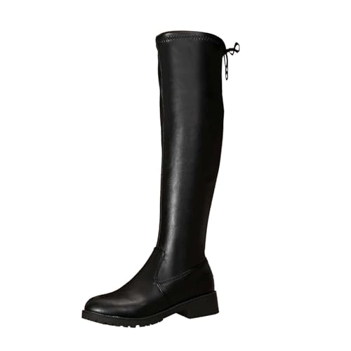 Hohe Stiefel Damen Bequeme Leder Elegant Absatz Westernstiefel Runde Zehen Hohe Einfarbige Langschaft Boots Damenstiefel Winter Schuhe Warme Reitstiefel Langschaft Kniehohe Stiefel (A-Black, 36) von Generic