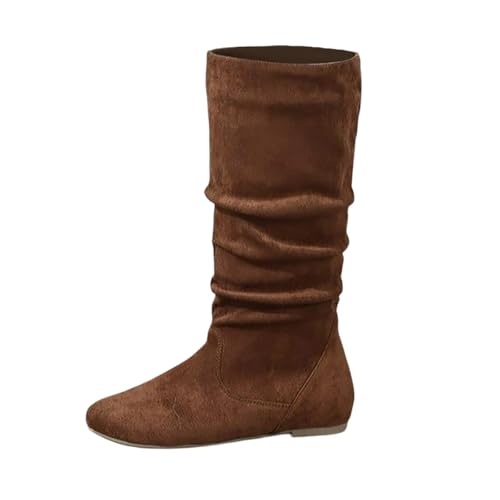 Hohe Stiefel Damen Wildleder Stiefeletten Elegante Stiefel mit Blockabsatz Westernstiefel Ankle Boots Damenstiefel Winterstiefel Westernstiefel Damenstiefel Schneestiefel (Coffee, 42) von Generic