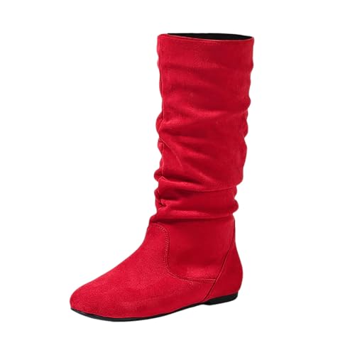 Hohe Stiefel Damen Wildleder Stiefeletten Elegante Stiefel mit Blockabsatz Westernstiefel Ankle Boots Damenstiefel Winterstiefel Westernstiefel Damenstiefel Schneestiefel (Red, 37) von Generic