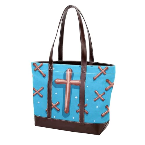 Holy Easter Cross-1046 Modische gewaschene strapazierfähige Ledergeldbörse für Damen, mit Tragegriff oben, mit Taschen, Reißverschluss, Mehrfarbig 09, 33.8x12x31cm/13.3x4.7x12.2 in von Generic