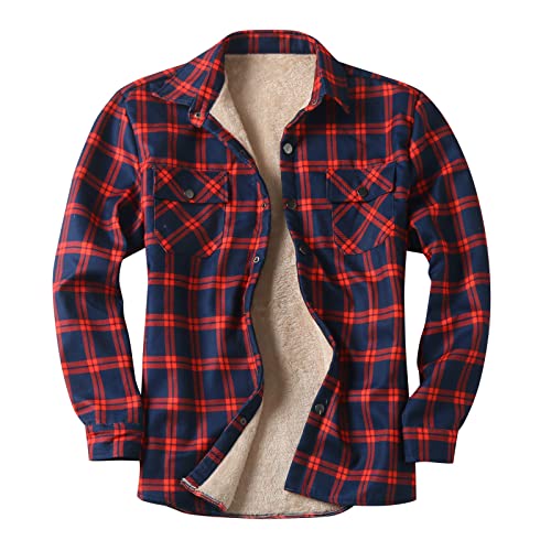 Holzfällerhemd Arbeitshemd Flanellhemd Jacke Kariert Thermohemd Gefüttert Arbeitshemd Hemdjacken Fleecefutter Schützendem Innenfutter Holzfällerhemd Freizeithemd (#B-Red, L) von Generic