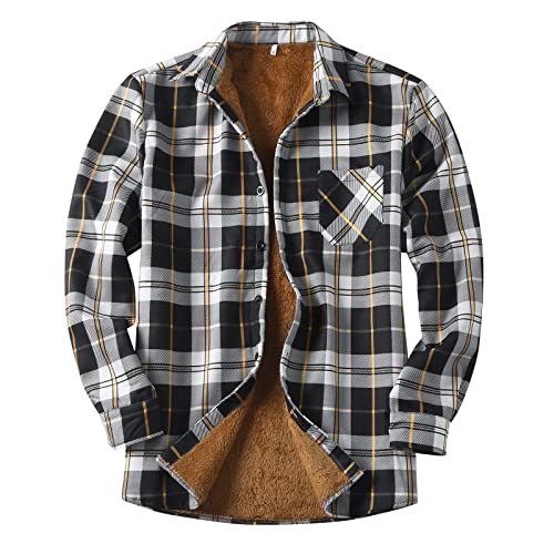 Holzfällerhemd Arbeitshemd Flanellhemd Jacke Kariert Thermohemd Gefüttert Arbeitshemd Hemdjacken Fleecefutter Schützendem Innenfutter Holzfällerhemd Freizeithemd (Black-B, XL) von Generic