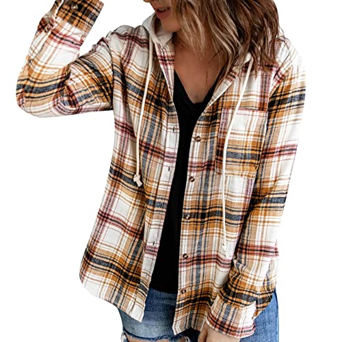 Holzfällerhemd Damen Hemd Langarm Hemdjacke Holzfällerjacke Oversized Hemdbluse Flanellhemd Button Down Karierte Freizeitjacke Y2K Lose Revers Blusen von Generic