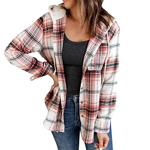 Holzfällerhemd Damen Hemd Langarm Hemdjacke Holzfällerjacke Oversized Hemdbluse Flanellhemd Button Down Karierte Freizeitjacke Y2K Lose Revers Blusen von Generic