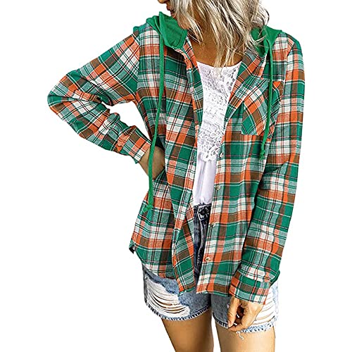 Holzfällerhemd Damen Hemd Langarm Hemdjacke Holzfällerjacke Oversized Hemdbluse Flanellhemd Button Down Karierte Jacke Freizeitjacke Y2K Lose Revers Blusen von Generic