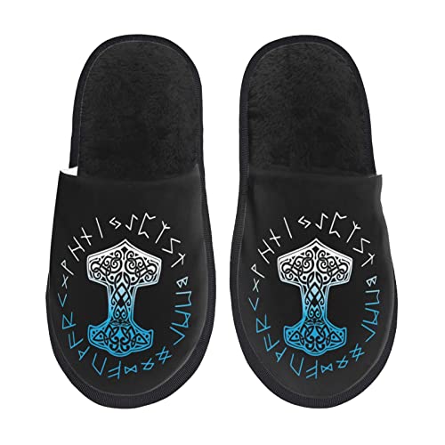 Home Slippers Wikinger Mjölnir Und Runen Nordische Mythologie Home Slipper Bequeme Plüsch Hausschuhe Gemütliche Plüsch Pantoffeln Für Damen, Den Alltag, Herren L von Generic