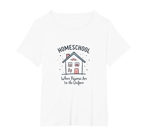 Homeschool Mom: Pyjamas Are The Uniform Lustiges Zitat T-Shirt, Damen Große Größen, Weiß, 6X von Generic