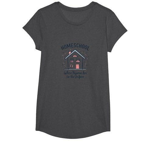 Homeschool Mom: Pyjamas Are The Uniform Lustiges Zitat T-Shirt, Girls, Anthrazit Meliert, L von Generic