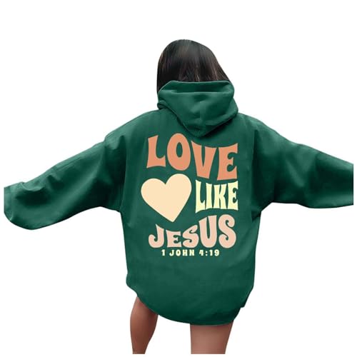 Hoodie Damen, Kapuzenpullover Damen Jesus Loves You Hoodie Oversize Pullover Sweatshirt mit Kapuze Freizeit Sport Langarmshirt Hoodies Training Pulli Streetwear Teenager Mädchen Kapuzenjacke von Generic