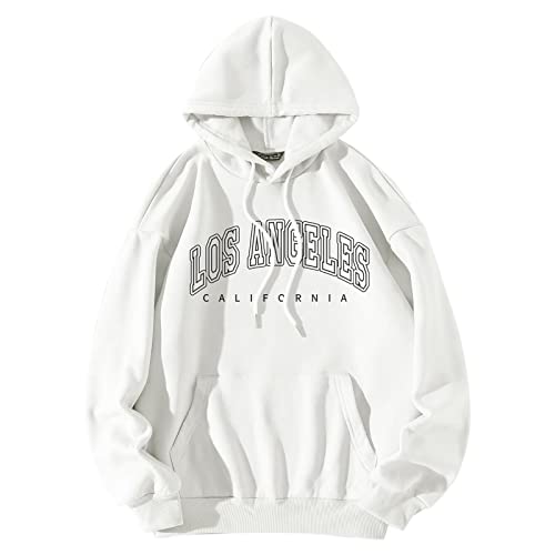 Hoodie Damen, Kapuzenpullover Damen Oversize Langarm Hoodies Pullover LOS Angeles Sweatshirt mit Tunnelzug Taschen Casual Sport Langarmshirt Hoodies Training Pulli Streetwear Kapuzenpulli von Generic